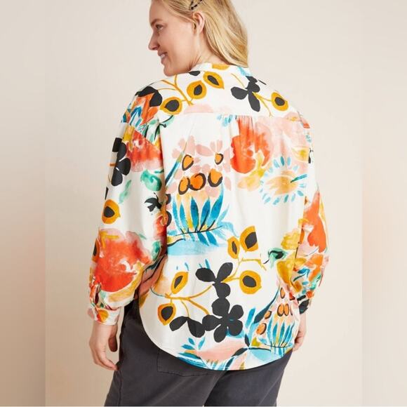 Anthropologie Crisanta Floral Poplin Print Size XL Buttondown Cotton Boho Travel - Picture 3 of 10